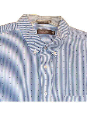 Mens Daniel Cremieux Shirt XXL Blue Stripe Embroidered SS Cotton Button Up